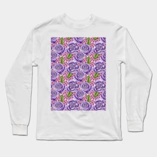 Purple Roses And Hydrangea Pattern Long Sleeve T-Shirt